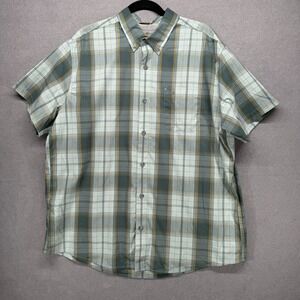 Eddie Bauer Green and Yellow Plaid Short-Sleeve Button-Down Shirt
